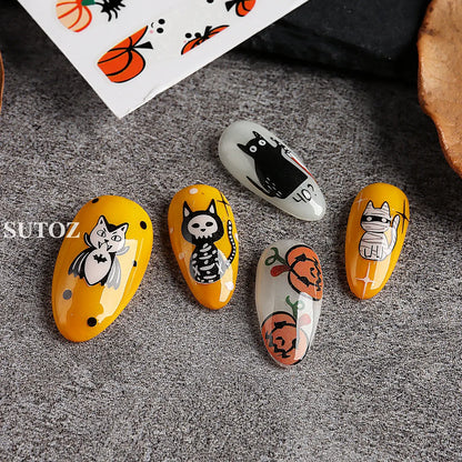 sengpan Pink Pumpkin Nail Art Stickers Halloween Decoration Bat Ghost Design Black Cat Skull Nail Sliders Charms Manicure Decal NLLS-J82