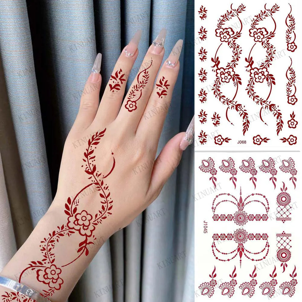 sengpan Brown Henna Tattoo Body Stickers for Women Henna Temporary Tattoos Lace Floral Mehndi Tattoo Waterproof Fake Tatoo Festival