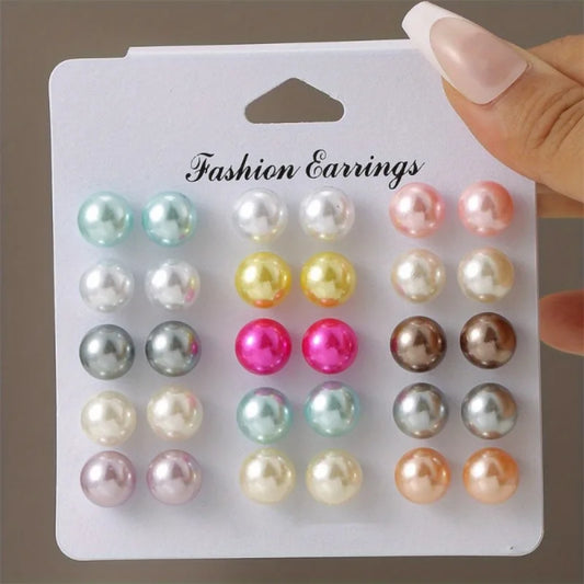 sengpan 15 Pairs Set of Tiny Colorful Stud Earrings Simple Vocation Style Lightweight Female Ear Decor for Women Daily Wear