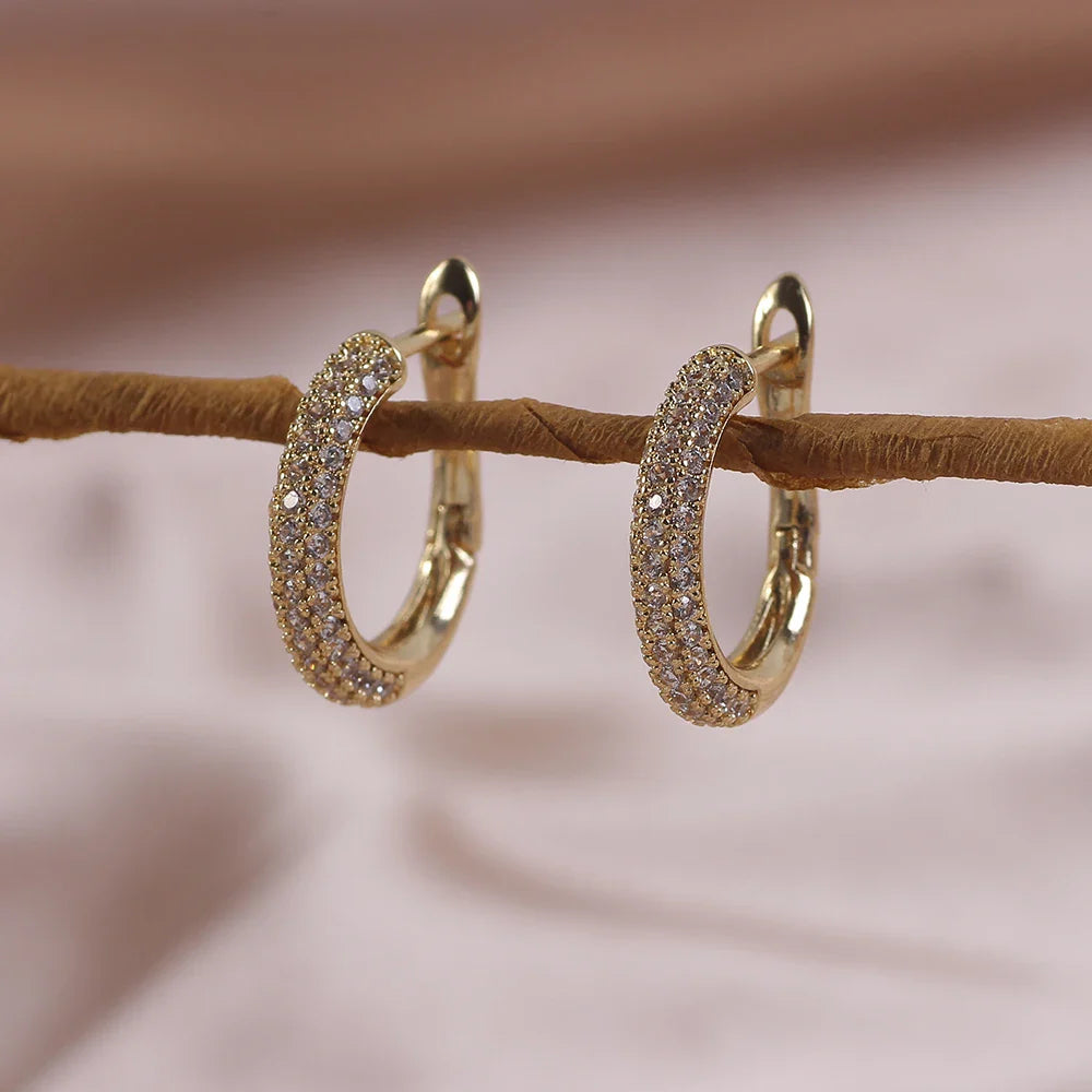 Lianfudai New 14K Real Gold Plated Hoop Earrings For Women Round Oval Shap CZ Zircon Thin Ear Hoops  High Quality Jewelry Accessories