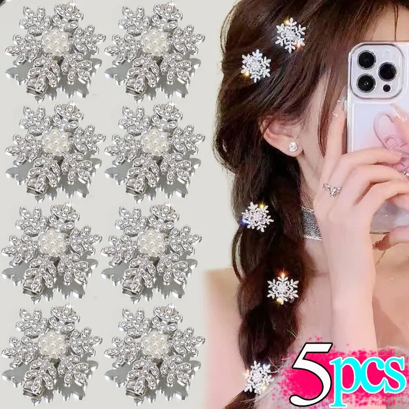 sengpan White Snowflake Pearl Hair Clip Winter Girls Small Sweet Cute Bobby Pin Women Fashion Retro Flower Hairside Headwear Accessories