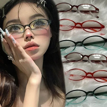 sengpan Retro Oval Glasses Women Girls Y2K Red Green Frame Glass Eyewear Decorative Computer Anti-blue Eyeglasses with Seaside Driving