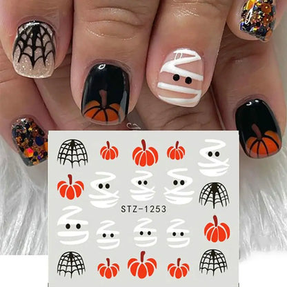 sengpan 5pcs Halloween Pumpkins Nail Art Water Decals Stickers Mummy Ghost Fake Nail Accessories DIY Nail Stickers Spiders Web