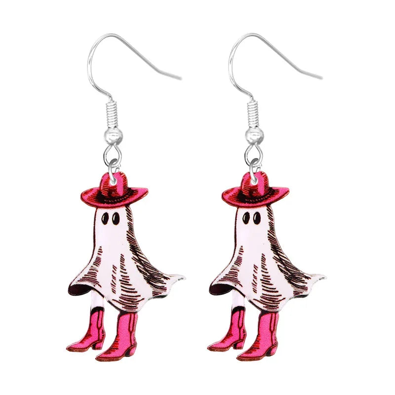 sengpan Halloween Earrings Cute Cartoon Cat Crow UFO Bat Design Dangle Earrings Acrylic Jewelry Versatile Accessories