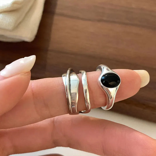 sengpan Silver Rings Fashion Hip Hop Vintage Couples Creative Black Stone Design Thai Silver Party Jewelry Birthday Gifts