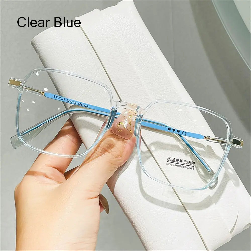 Lianfudai NEW Double Bridge Square Anti-blue Light Glasses Women Men Vintage Transparent Computer Glasses Oversize Frame Eyeglasses 1PC