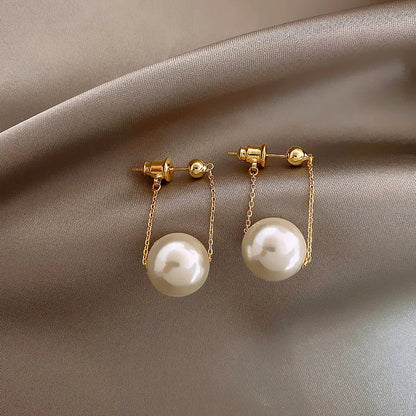 sengpan New Cute Pearl Studs Hoop Earrings for Women Gold Color Eardrop Minimalist Tiny Huggies Hoops Wedding Fashion Jewelry