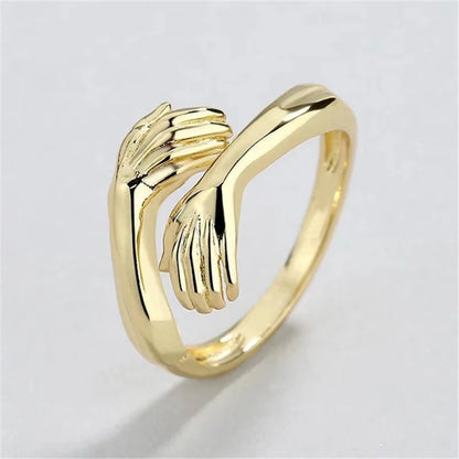 sengpan Classic Creative Silver Color Hug Rings for Women Fashion Metal Carved Hands Open Ring Birthday Party Jewelry