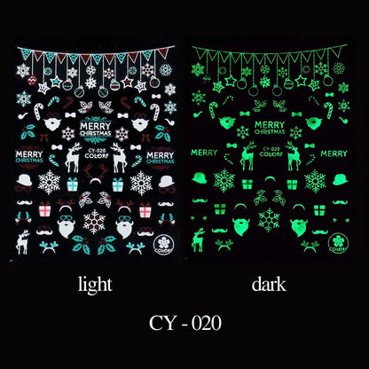 sengpan Luminous Nail Stickers Glow In Dark Halloween Nail Art Decoration Cartoon Skull Ghost Sliders Bones Spider Decal Tattoo GLYB-018