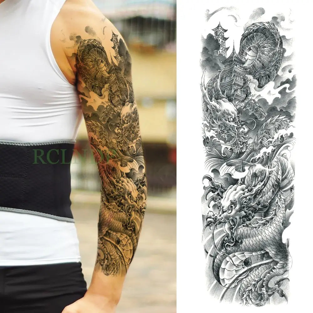 sengpan Waterproof Temporary Tattoo Sticker Anubis Ancient Egypt Greece Zeus Eye Full Arm Fake Tatto Flash Tatoo Sleeve for Men Women