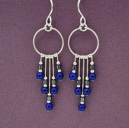 sengpan  earrings, handmade hoop earrings, five pendant gemstone earrings