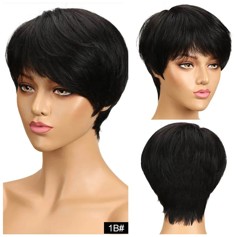 sengpan Short Pixie Cut Wig Human Hair Ready to Wear Brazilian Human Hair Wigs for Women  Black Brown Red Full Machine Wigs