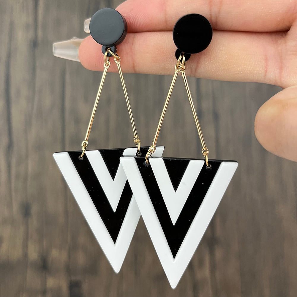 sengpan Triangle Drop Earrings Exaggerated Personality Geometric Acrylic Long Drop Earrings for Women Women's Party Jewelry Direct Sales