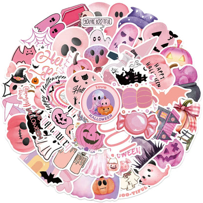 sengpan 50pcs Pink Kawaii Halloween Stickers Cartoon Cute Horrible Decals For Kids Water Bottle Laptop Luggage Skateboard Wall Stickers