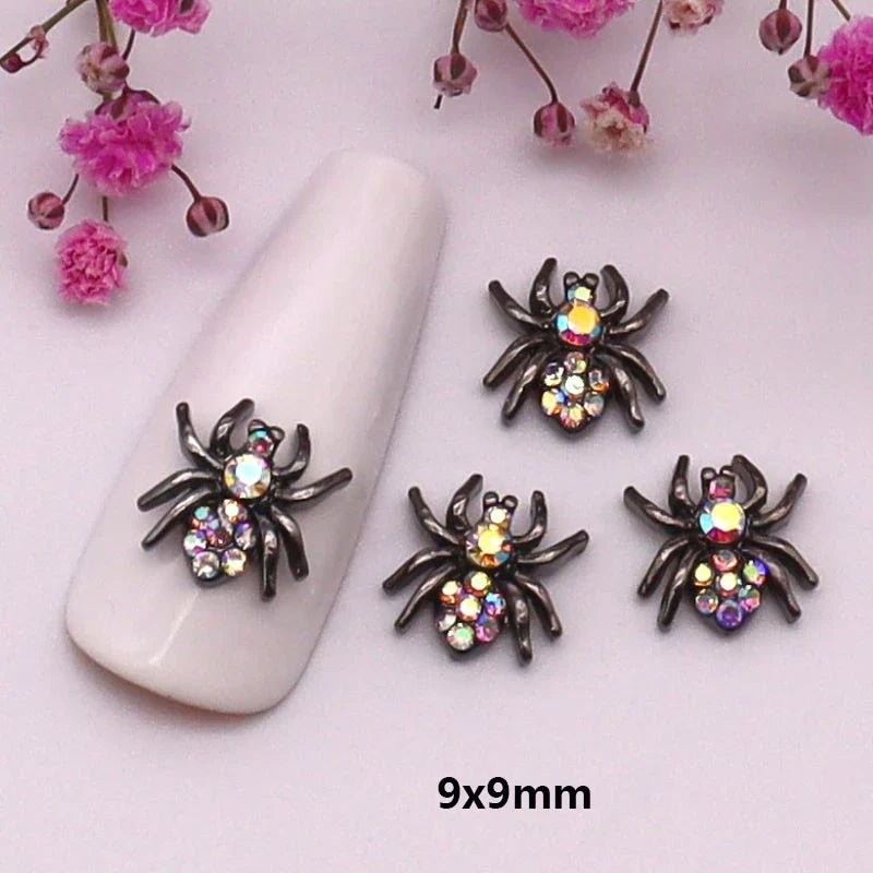 sengpan 10pcs/Pack Metal Halloween Collection Nail Art Decorations Pumpkin Skeleton Spider Skull Shiny Rhinestone Charm Nail Accessories