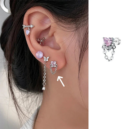 sengpan New Trendy Simple Heart Butterfly Earrings for Women Glossy Stainless Steel Studs Sweet Niche Design Party Jewelry Wedding Gifts