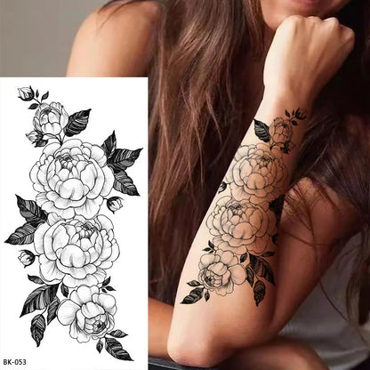 sengpan Waterproof Temporary Tattoo Stickers for Women Black Sexy Rose Butterfly Flowers Body Art Tattoo Arm Legs Sleeve Fake Tattoos