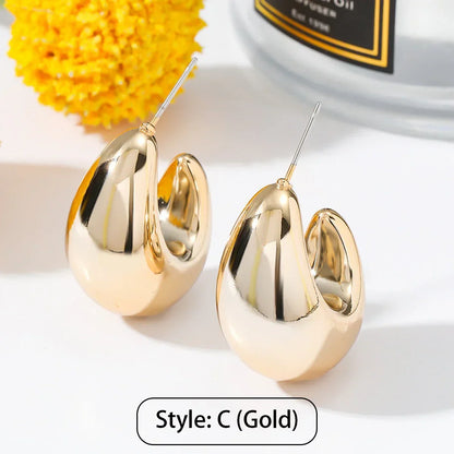 sengpan Vintage Gold Plated Chunky Dome Drop Earrings for Women Glossy Stainless Steel Thick Teardrop Earrings Dupes Lightweight Hoops