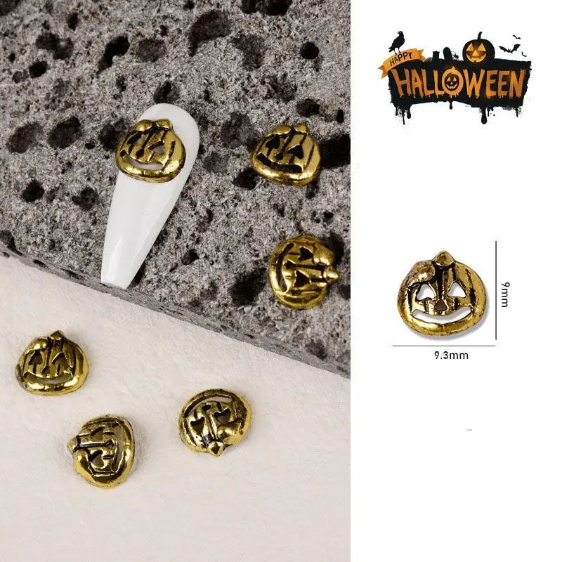 sengpan 10pcs/Pack Metal Halloween Collection Nail Art Decorations Pumpkin Skeleton Spider Skull Shiny Rhinestone Charm Nail Accessories