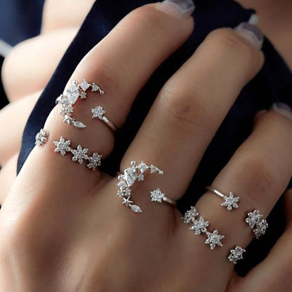 sengpan Bohemian Geometric Rings Sets Crystal Star Moon Flower Butterfly Constellation Knuckle Finger Ring Set For Women Fashion Jewelry