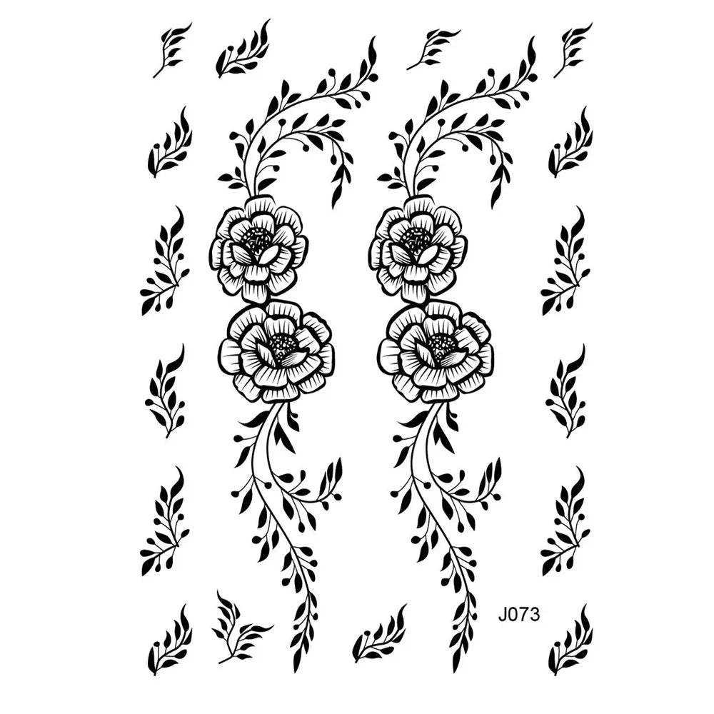 sengpan Black Henna Sticker Waterproof Temporary Tattoos for Women Body Art Henna Design Stickers for Hand Flower Mehndi Tatoo Fake