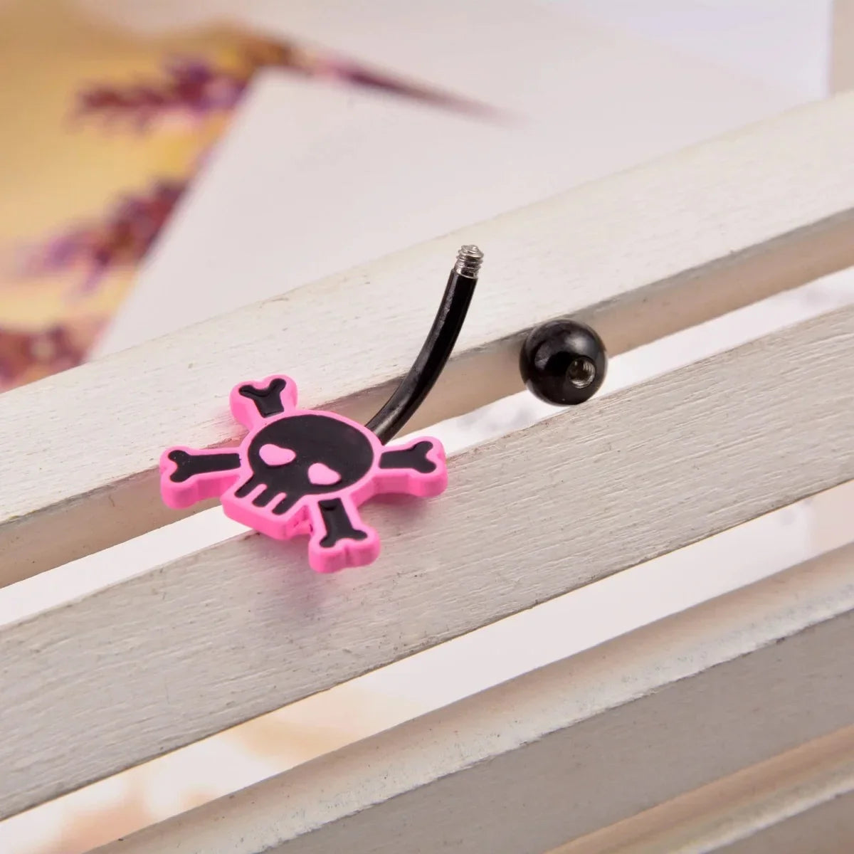 sengpan Skull Pink Rose Ombligo Piercing Punk Black Belly Button Ring Short Ghost Umbilical Navel Rings Body Piercing Jewelry