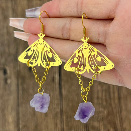 sengpan Amethyst Butterfly Drop Earrings For Women Fashion Simple Sun Moon Lady Birthday Logistics Pendant Earrings Jewelry Direct Sales