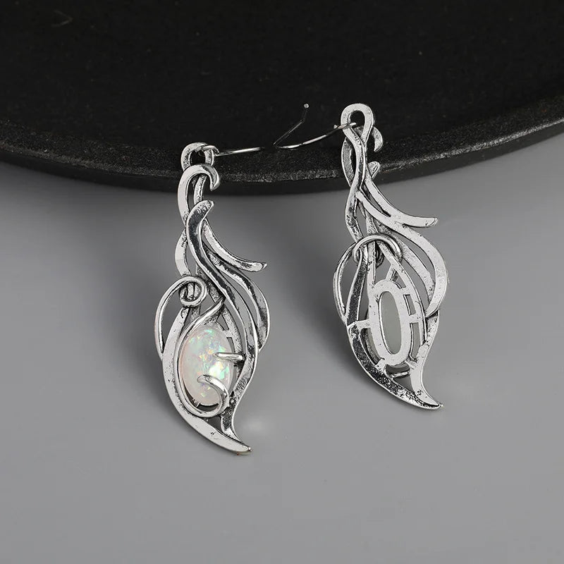 sengpan Bohemian Opal Dangle Earrings - Elegant Silver Plated Jewelry ForHolidays and Special Occasions