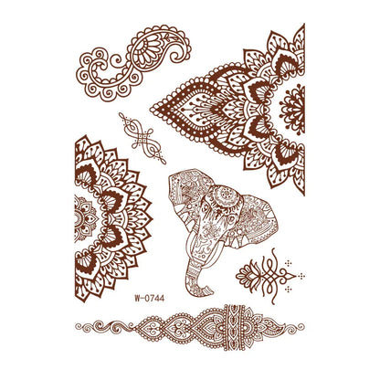 sengpan Brown Henna Lace Temporary Tattoos Sticker For Women Mehndi Stickers for Hand Neck Body Feather Flora Henna Tattoo Waterproof