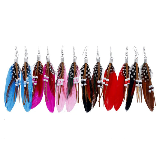 sengpan Indian Feather Boheimia Jewelry Bohemian Long Feather Earrings Eardrop For Women