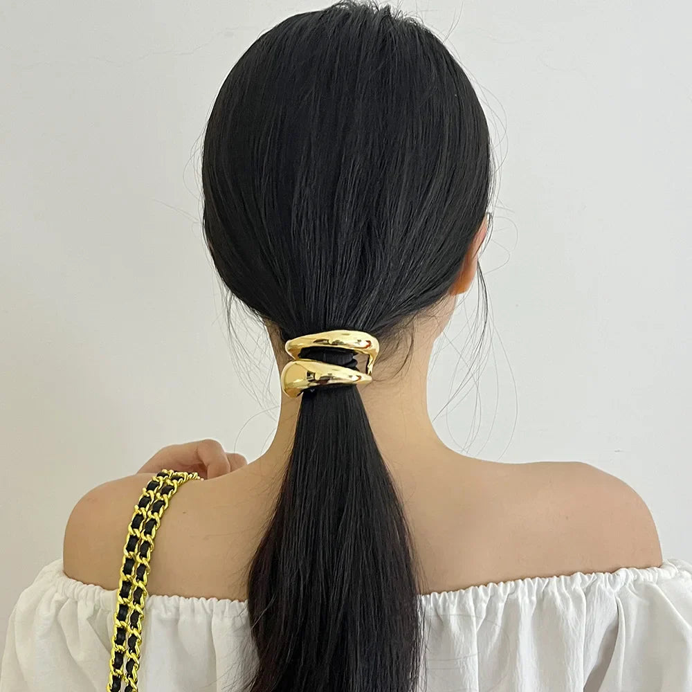 sengpan U-shaped Hollow Glossy Metal Elastic Hair Rope Hoop New Headband for Women Fashion Jewelry Hair Accessories 2024 New