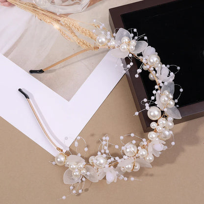 sengpan Pearl Butterfly Floral Headband Hair Hoop Sweet Cute Girl Headwear Accessories Simulated Flowers Wedding Bride Hairside Katyusha