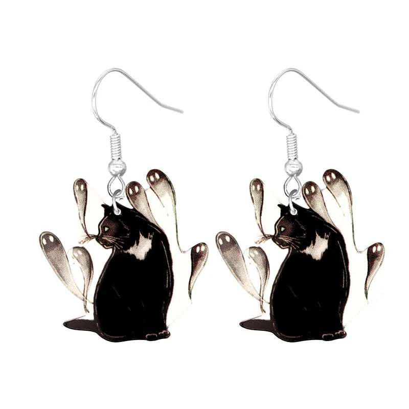 sengpan Halloween Earrings Cute Cartoon Cat Crow UFO Bat Design Dangle Earrings Acrylic Jewelry Versatile Accessories