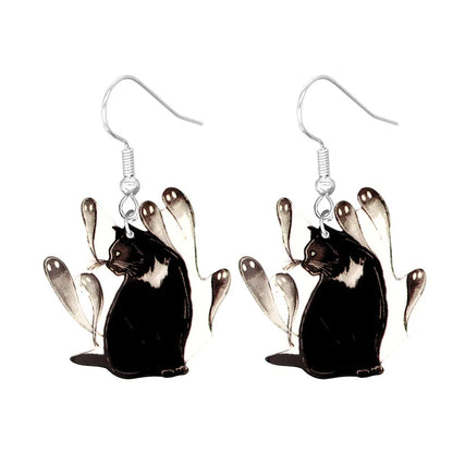 sengpan Halloween Earrings Cute Cartoon Cat Crow UFO Bat Design Dangle Earrings Acrylic Jewelry Versatile Accessories