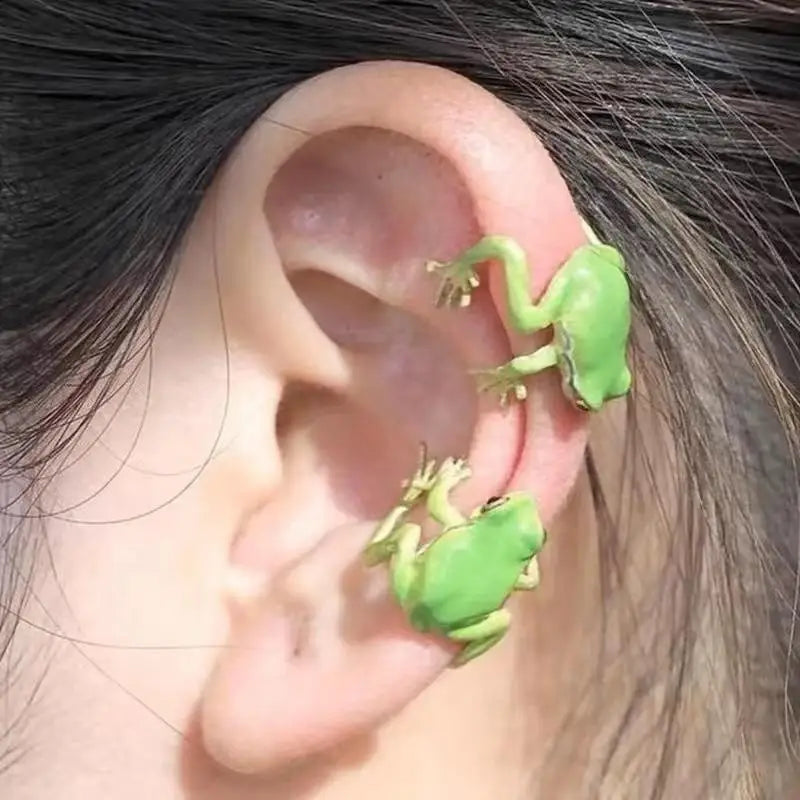 sengpan Personality Fashion Funny Creative Frog Ear Clip Earrings for Women Cute Animal Ear Studs Without Pierced Ear Bone Clip Party