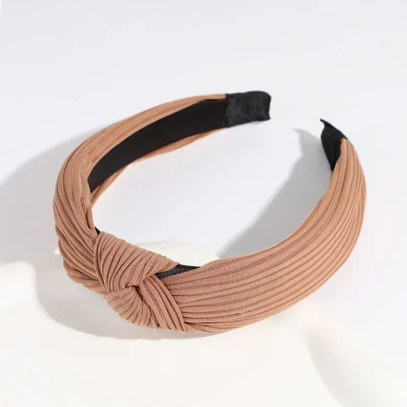 Lianfudai  New Solid Knotted Hairbands Wide Cross Knit Hair Hoop Headwear Girls Women Hair Accessories