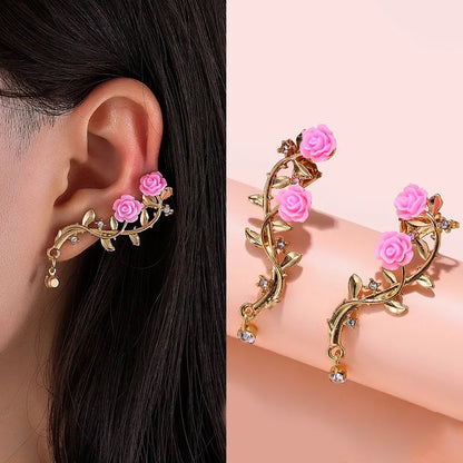 sengpan Fashion Trend Unique Design Elegant Delicate Zircon Rose Flower Circle Earrings For Women Jewelry Wedding Party Premium Gifts