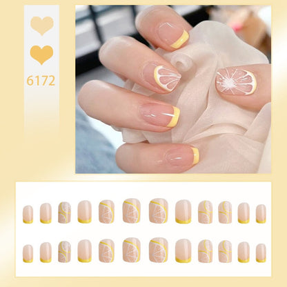 sengpan 24P Cute Childlike Rainbow Nail Art Full Cover Artificial Fake Nails Wearing Reusable False Nails Ballerina Press on Nail Art