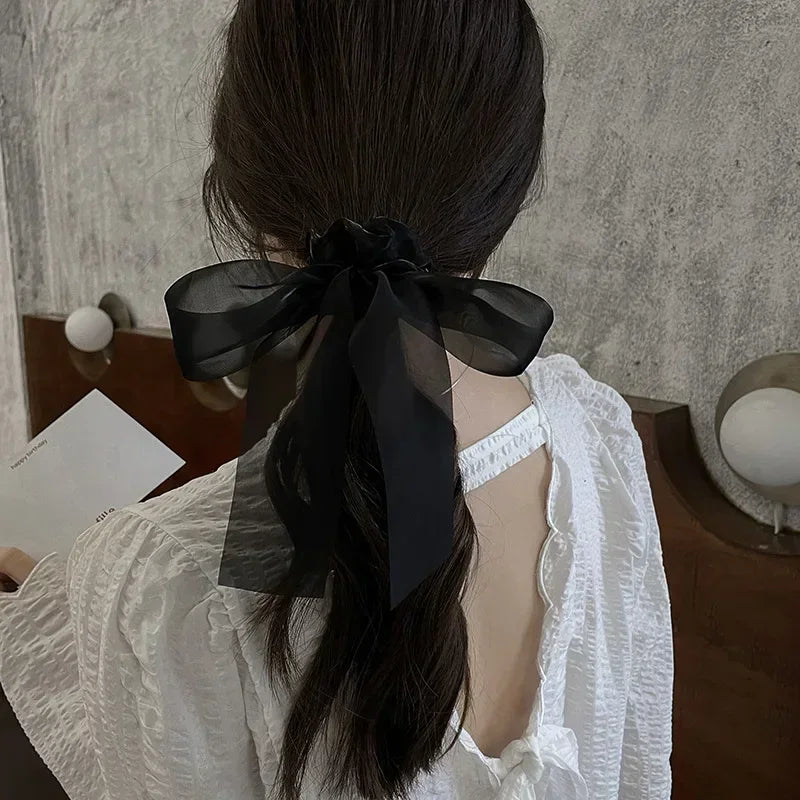 sengpan New Black White Yarn Bow Hair Clip for Women Girls Spring Clip Back Head Hairpin Fashion Hair Accessories