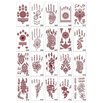 sengpan Red Lace Henna Tattoo Sexy Maroon Tattoo Stickers Waterproof India Mehndi Design Temporary Tattoos Finger Hand Tattoo For Women