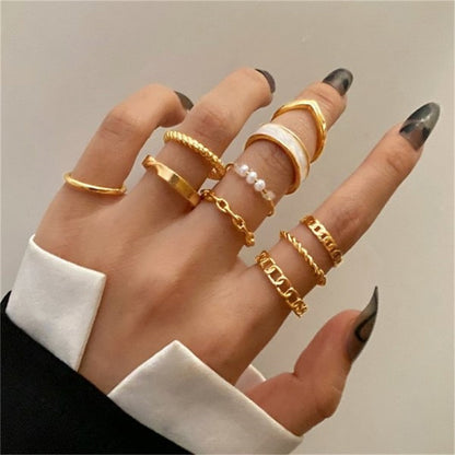 sengpan Bohemian Gold Color Butterfly Rings Set For Women Fashion Shiny Crystal Geometric Flower Knuckle Finger Ring Jewelry Adjustable