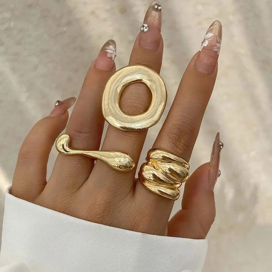 Lianfudai Hip Hop Punk Irregular Metal Rings For Women Men Fashion Geometric Gold Silver Color Knuckle Joint Ring Jewelry 2024 New