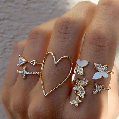 sengpan Bohemian Geometric Rings Sets Crystal Star Moon Flower Butterfly Constellation Knuckle Finger Ring Set For Women Fashion Jewelry