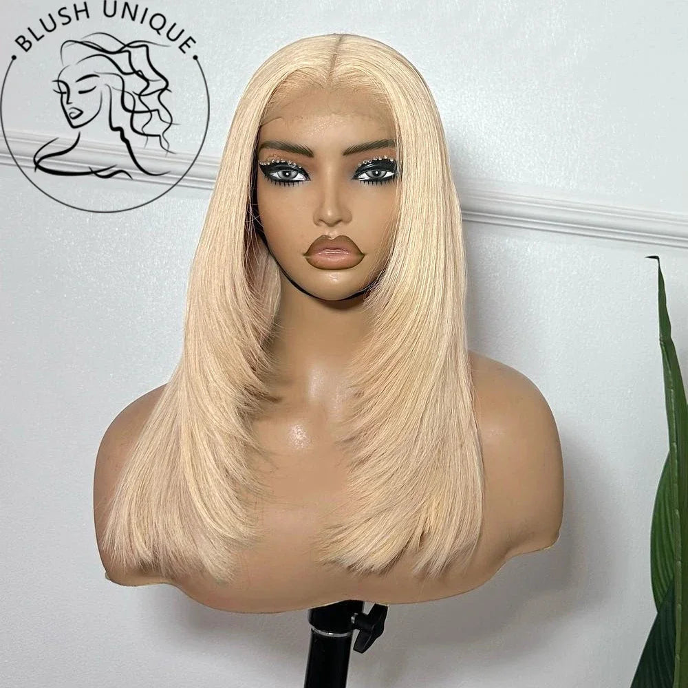 sengpan Reddish Brown Straight Lace Front Wigs Layered Cut Wig Glueless Layered Lace Wigs Synthetic Butterfly Haircut Natural Hairline