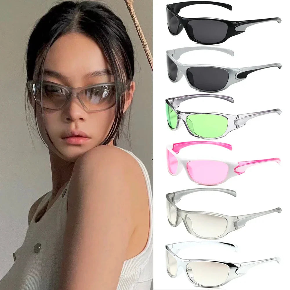 sengpan Men's Silver Y2K Sunglasses Outdoor Cycling Sports Sun Glasses Women Vintage Shades Trendy Punk Goggle Eyewear 2000S Aesthetic