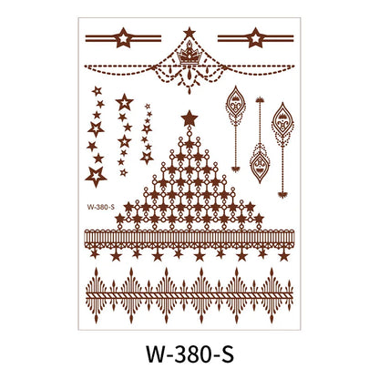 sengpan Waterproof Temporary Brown Henna Tattoo Stickers Chest Lace Mandala Henna Tattoos for Women Diamond Flower Body Art Fake Tatoo