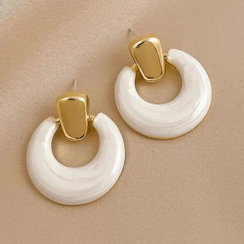 sengpan Exquisite Geometry Dripping Oil Earrings Trend Temperamental Big Circle Eardrop Euro-American Style Jewelry Gift