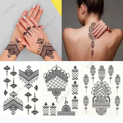 sengpan Black Henna Tattoo Stickers for Hands Temporary Tattoos Body Lace Tatoo Temporari Waterproof Fake Tattoo for Women Hena Tatoo