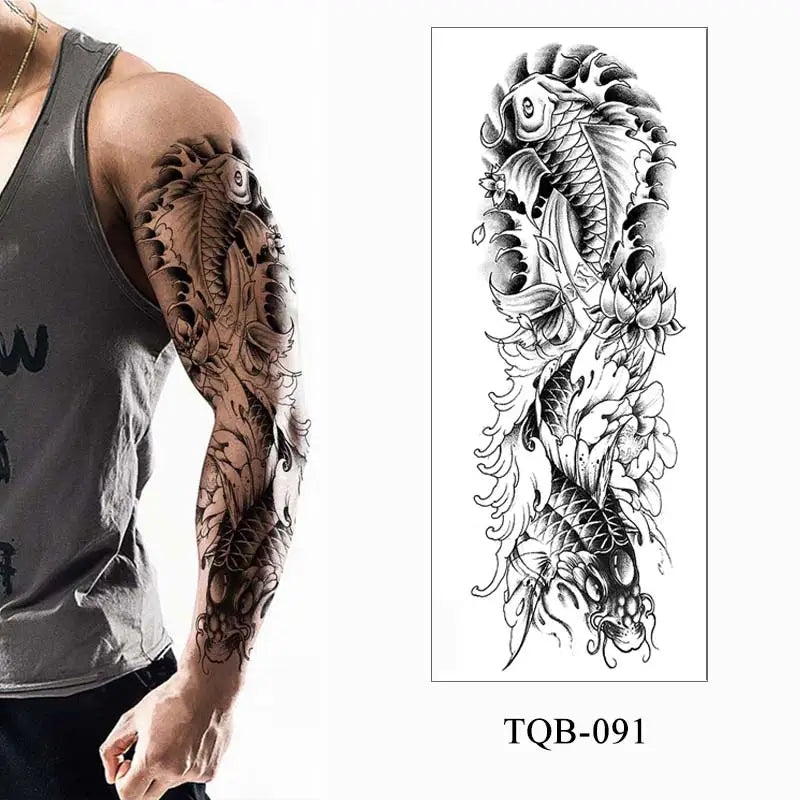 sengpan Large Arm Tattoo Sticker Full Sleeve Temporary Tattoos for Men Fish Wolf Tiger Tattoo Fake Tatoo for Women Waterproof Body Art