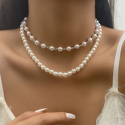 sengpan Multi-Layer White Imitation Pearl Necklace Bead  Chain Punk Ladies Wedding Short Clavicle Necklac Girl Charm Banquet Jewelry